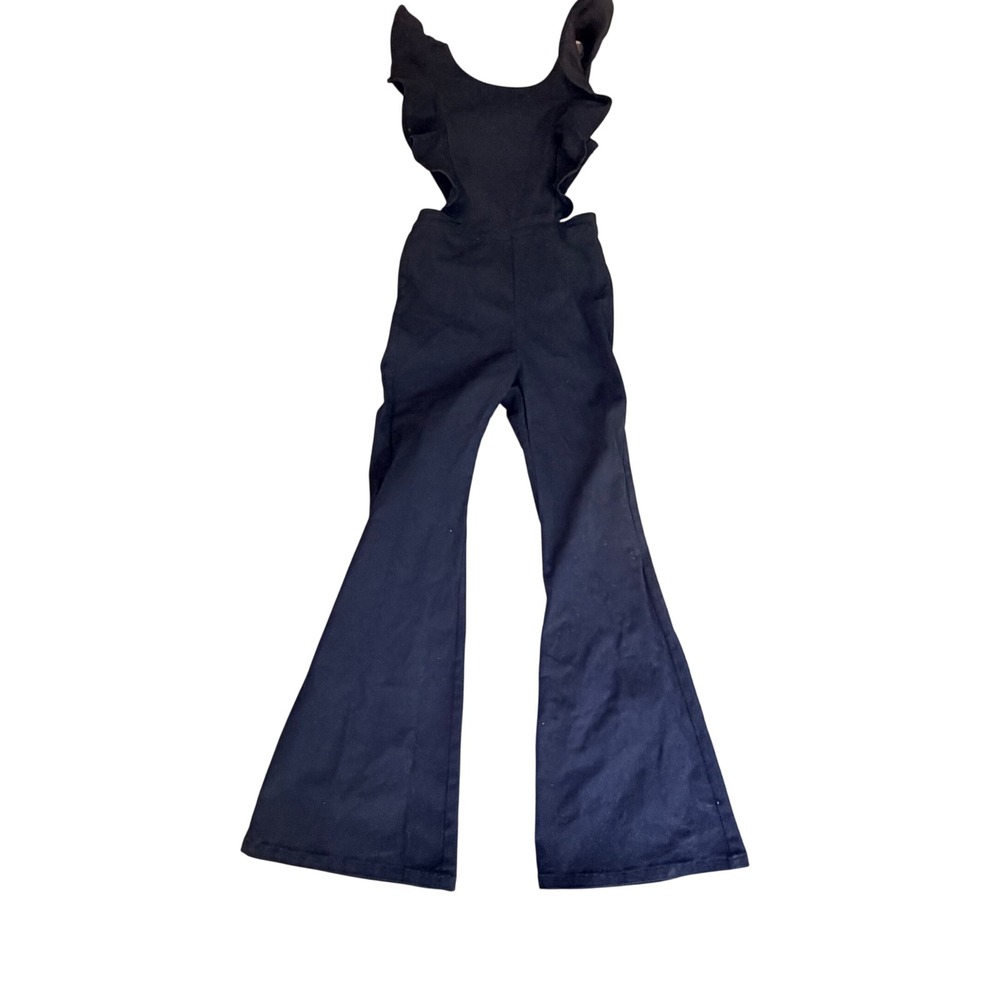 Flying Tomato Black Denim Cutout Ruffle Flare Leg Jumpsuit JP5030 Mens M